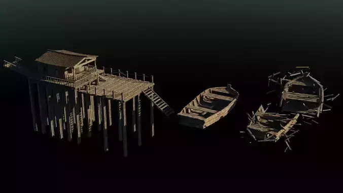 Dock and Boat 3D model