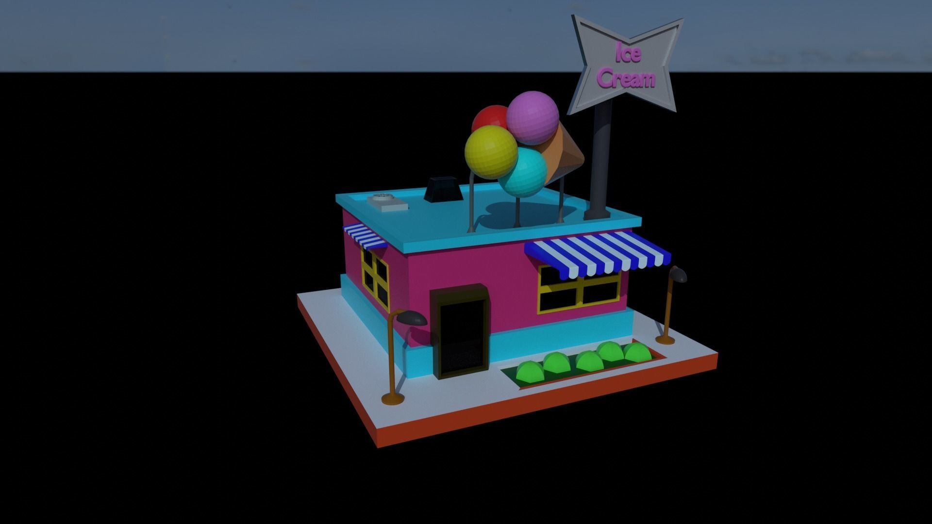 low poly 3d model candy store with balloons on top 3D model_3