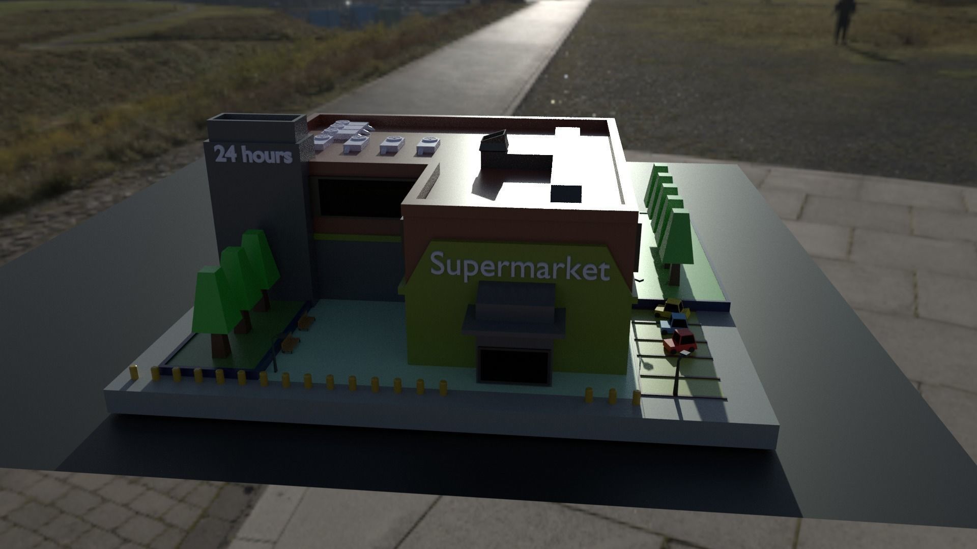 low poly 3d model candy store with balloons on top 3D model_2