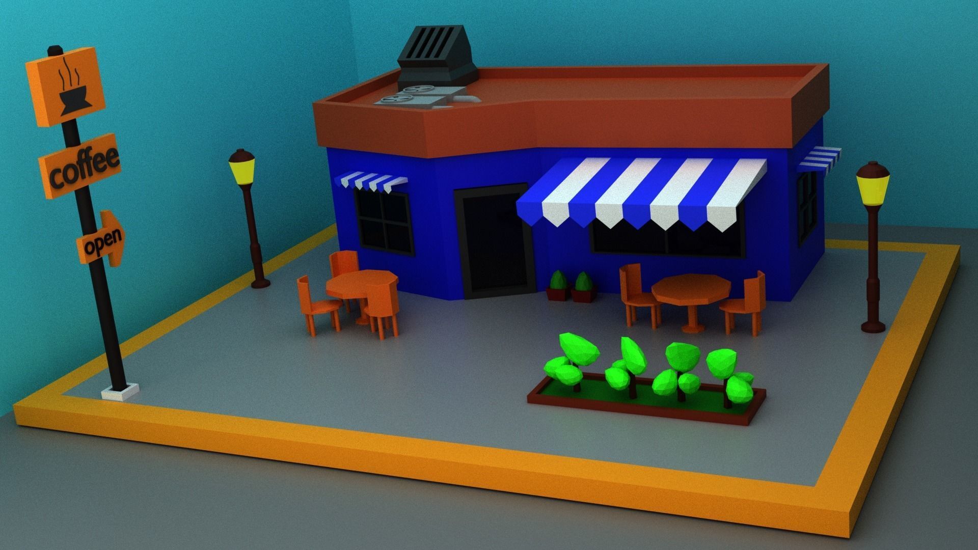 low poly 3d model candy store with balloons on top 3D model_1