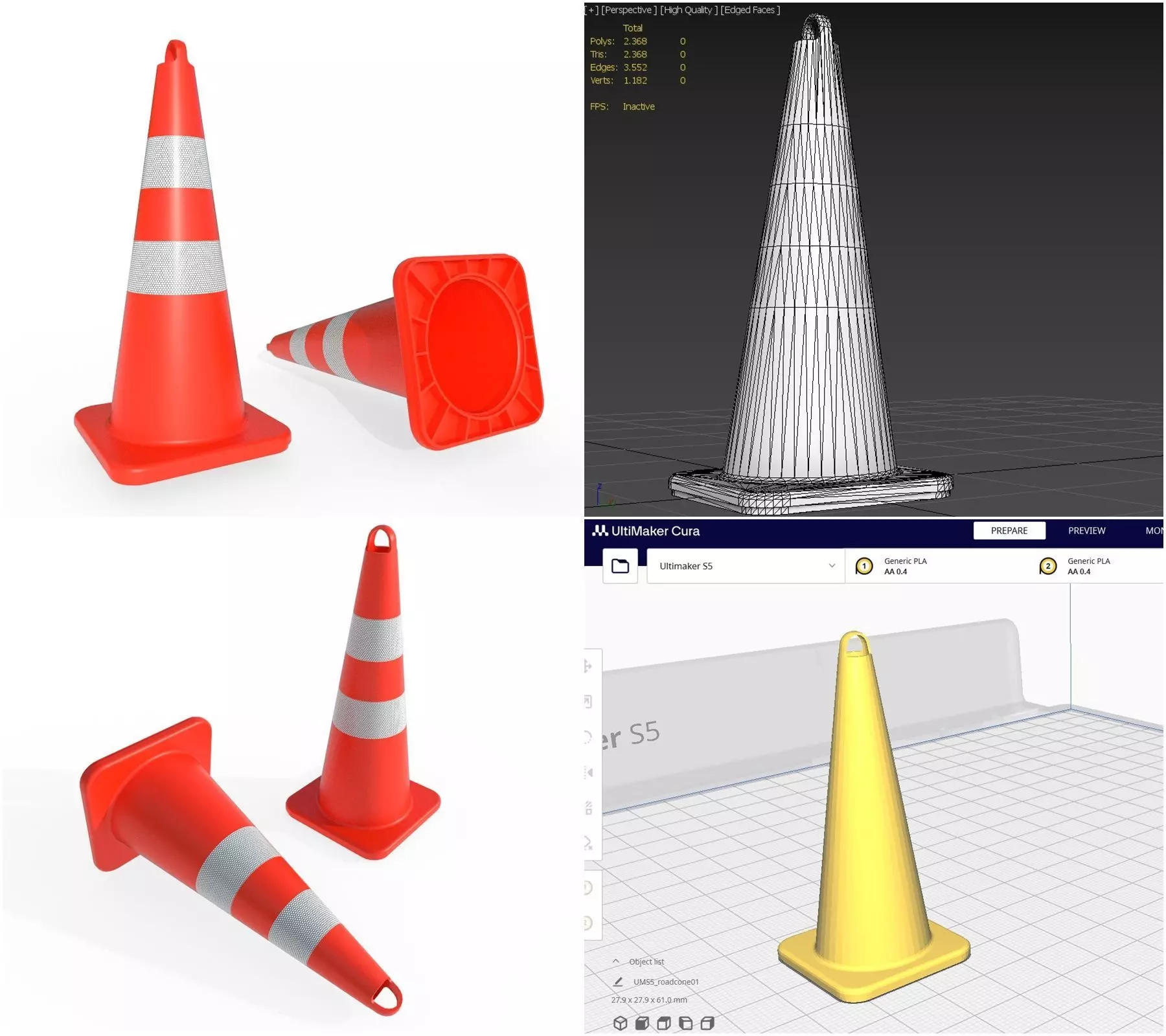 Road Cone M1 - With STL Free low-poly 3D model_0