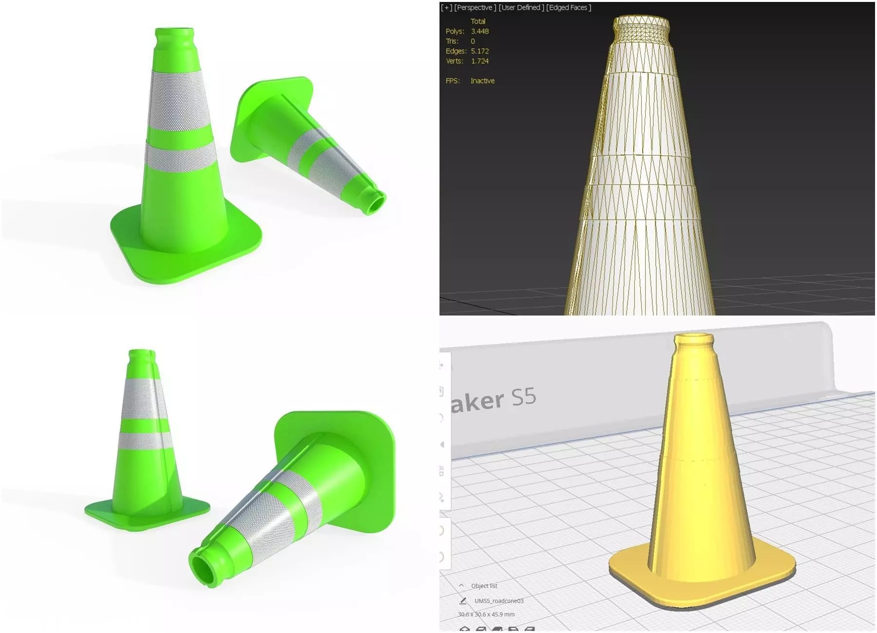Road Cone M3 - With STL Low-poly 3D model_0