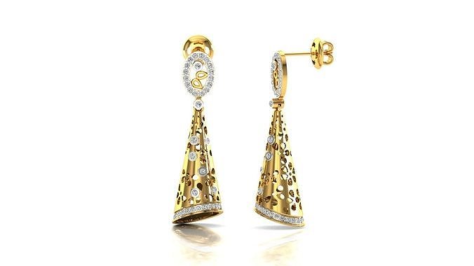 gold diamond women earrings 3D print model