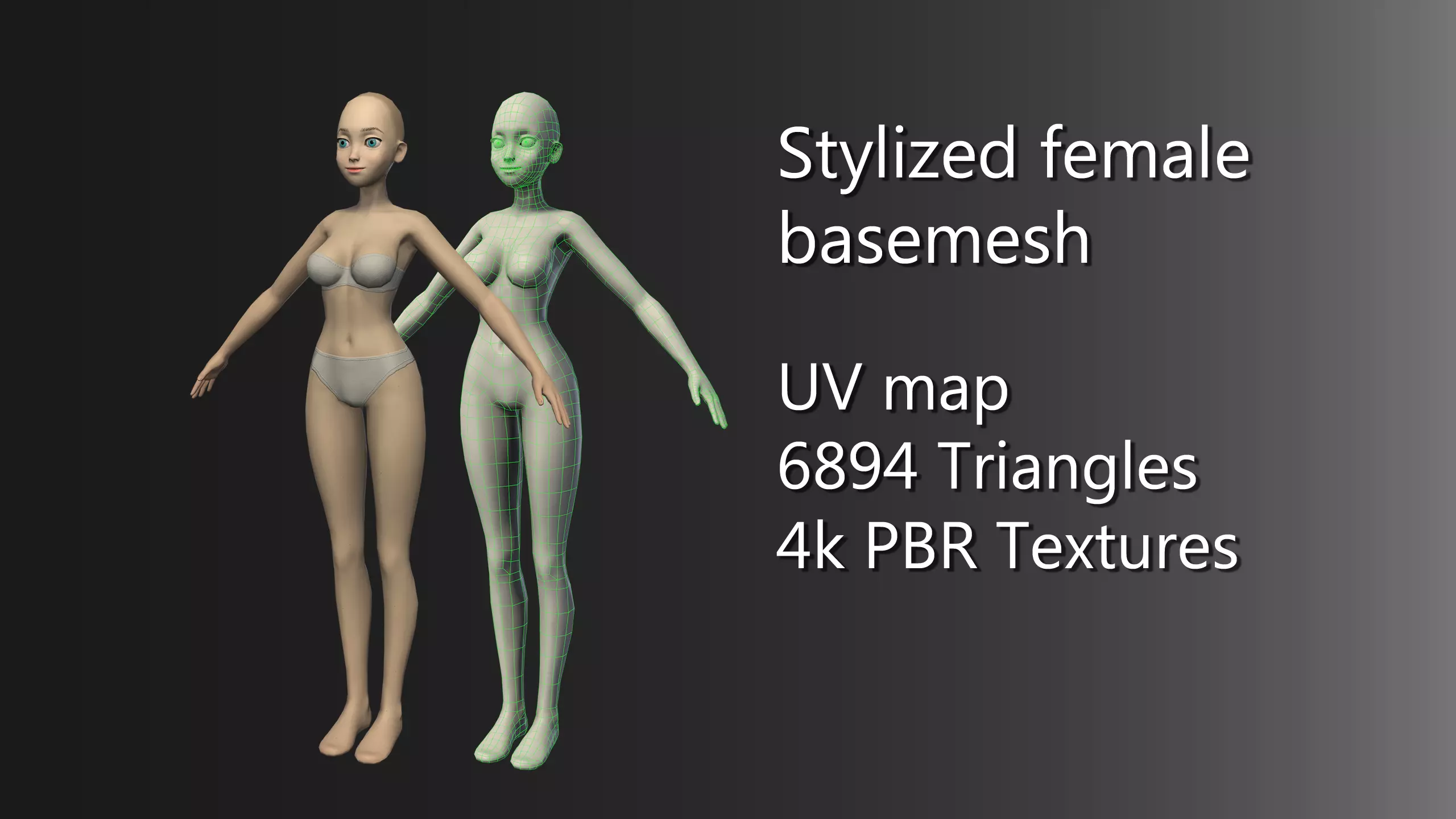 Stylized female basemesh Low-poly 3D model_0