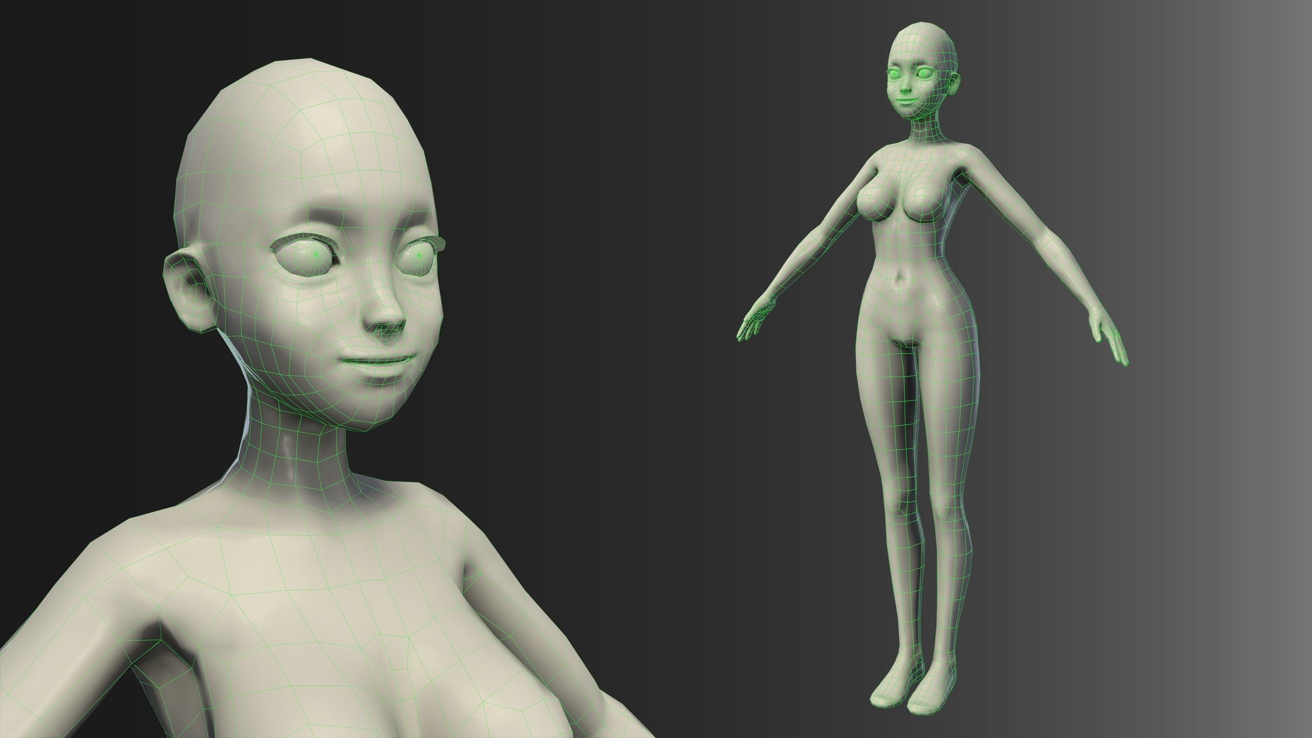 Stylized female basemesh Low-poly 3D model_5