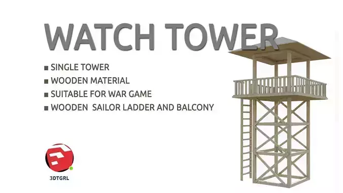 TOWER-3-BALCONY wooden watch tower Low-poly 3D model