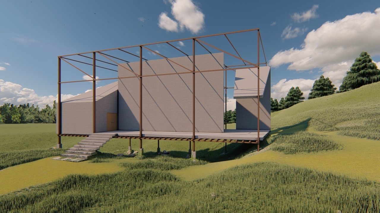 C-House house on hill 3D model_1