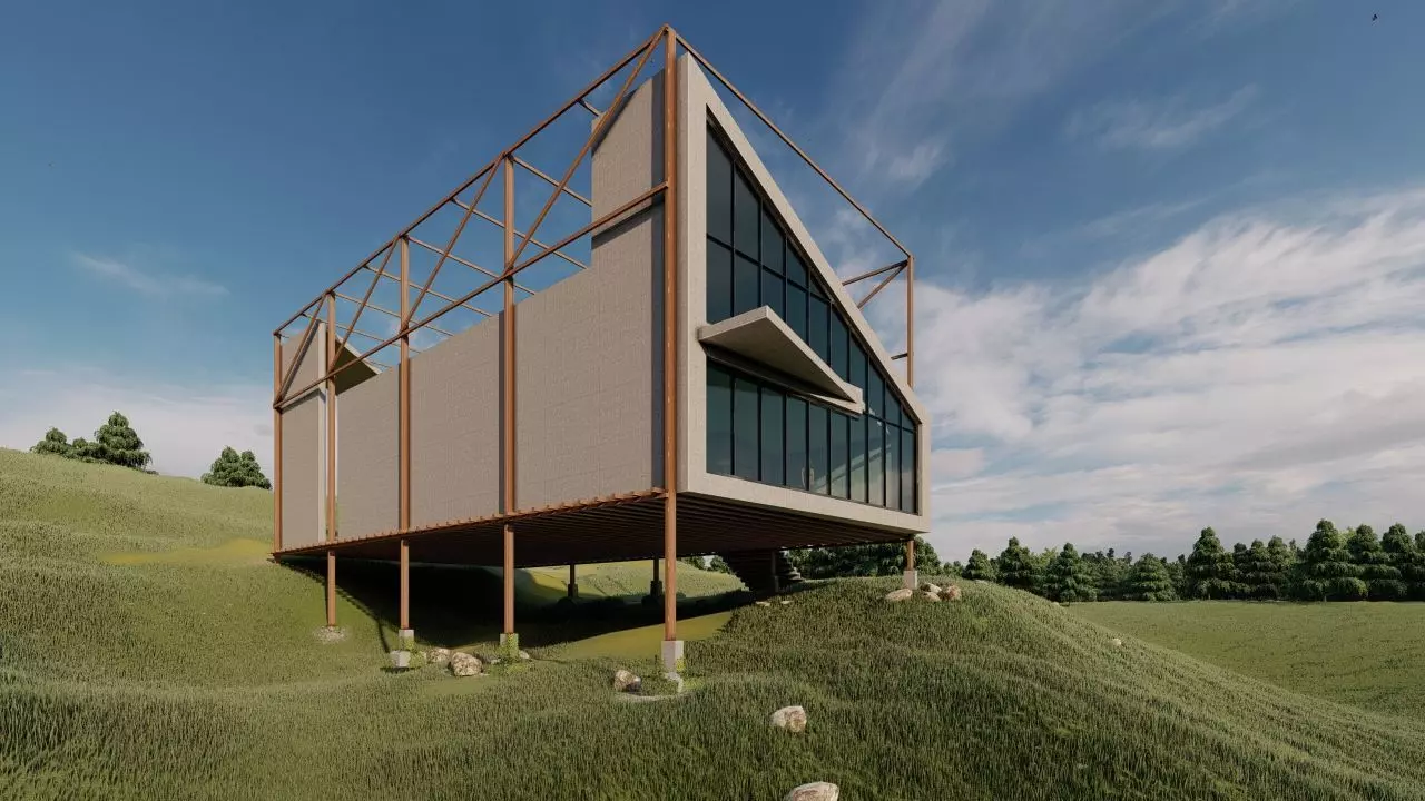 C-House house on hill 3D model_0