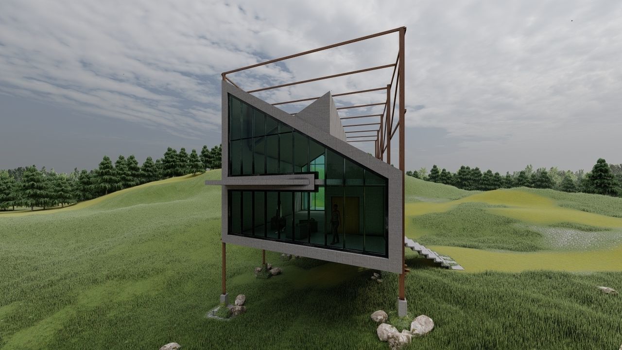 C-House house on hill 3D model_2