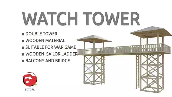 TOWER-4-DOUBLE AND BRIDGE Low-poly 3D model