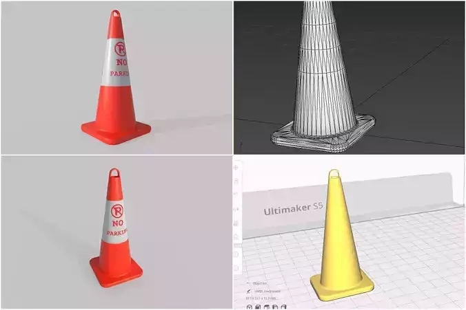 Road Cone M6 - With STL Low-poly 3D model