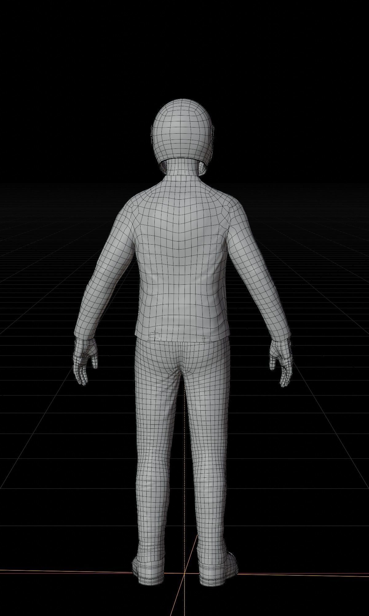 Biker man wearing helmet and leather pants 3D model_7