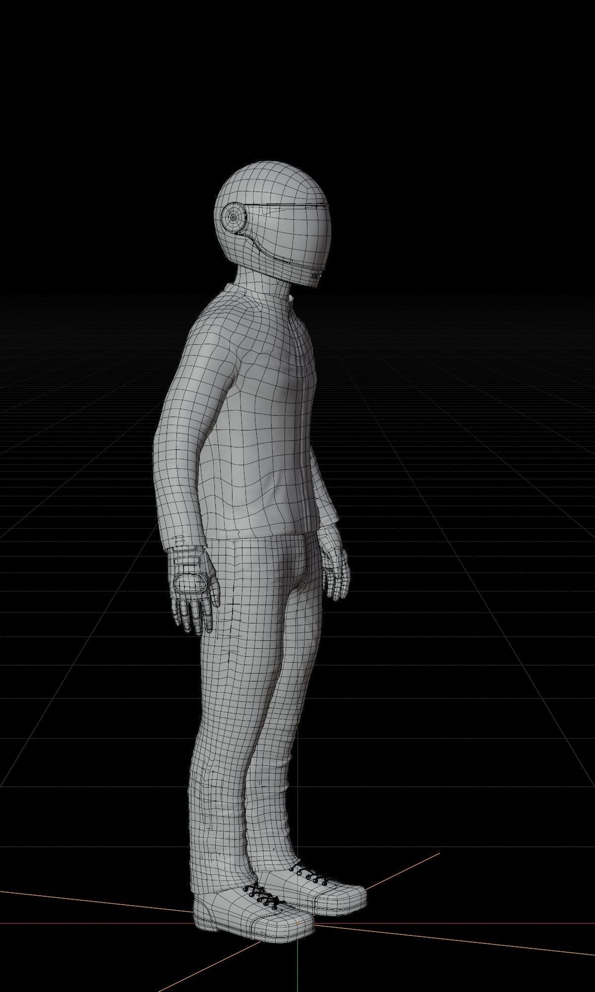 Biker man wearing helmet and leather pants 3D model_6