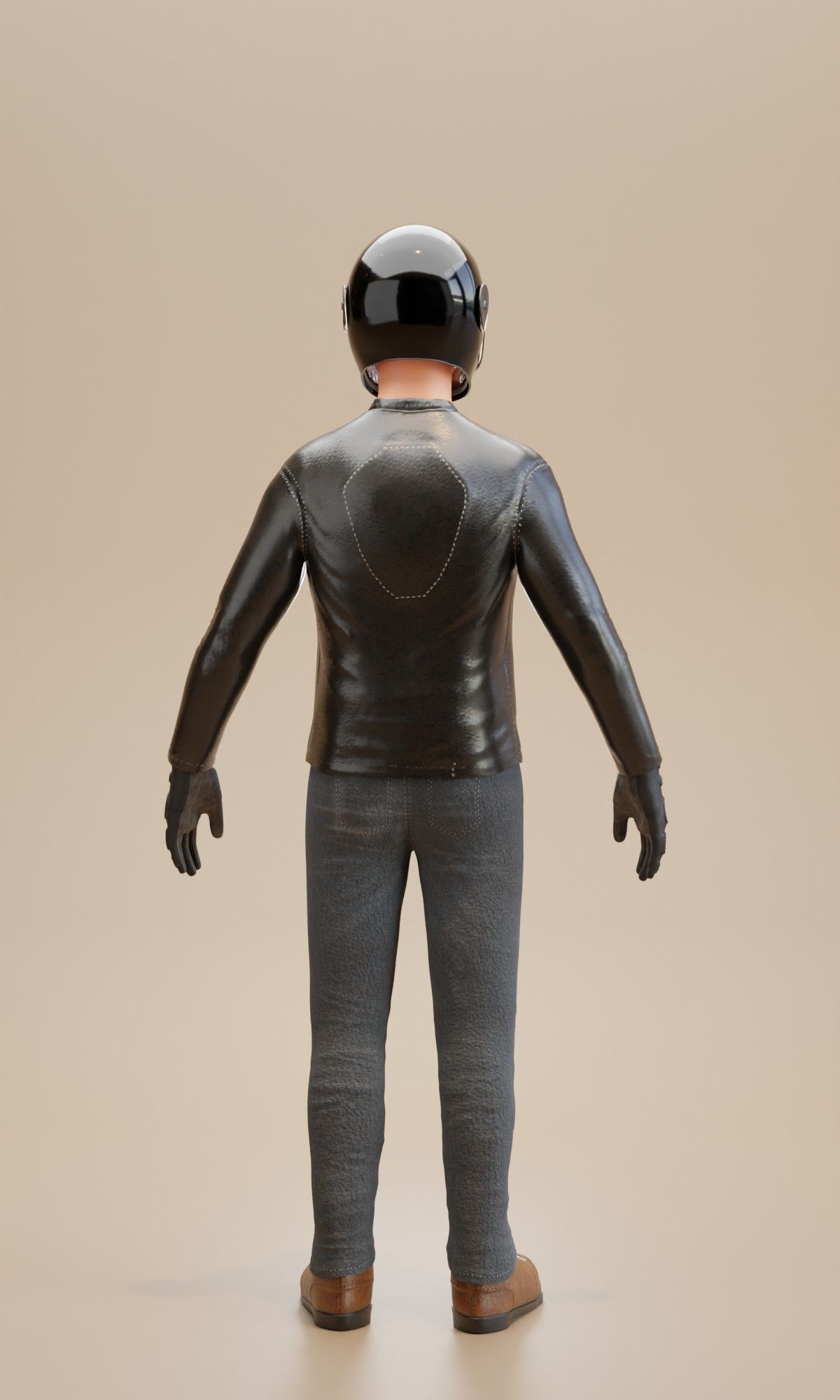 Biker man wearing helmet and leather pants 3D model_3