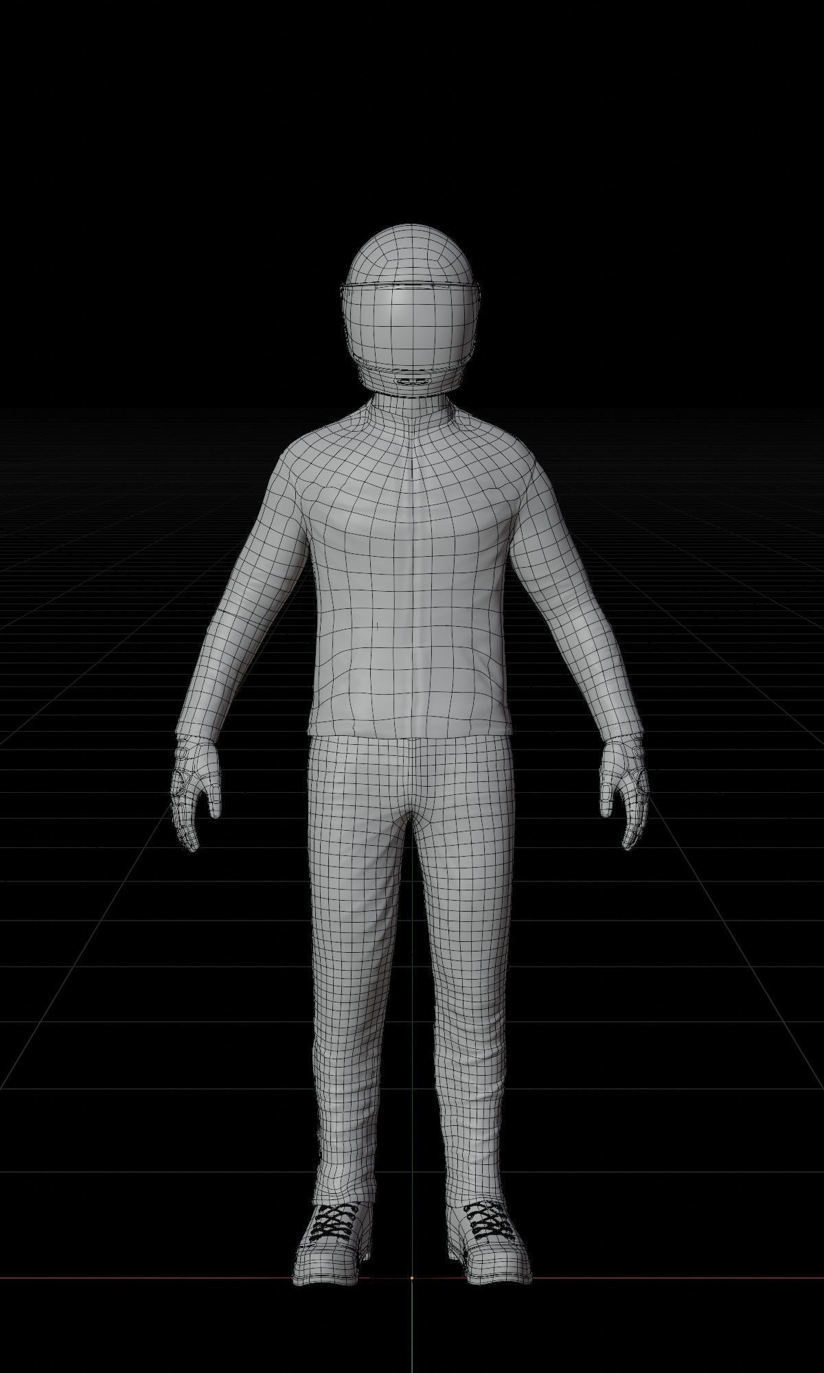 Biker man wearing helmet and leather pants 3D model_5