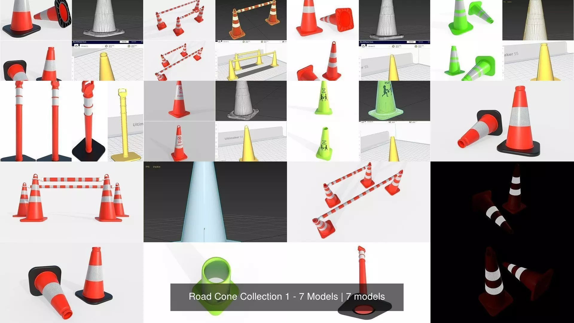 Road Cone Collection 1 - 7 Models _0