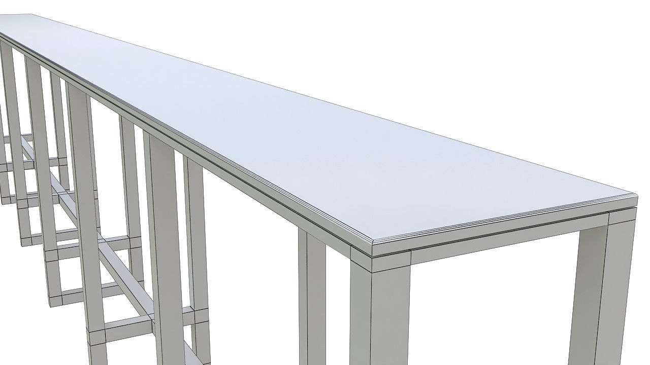wooden table with metal legs 3D model_4