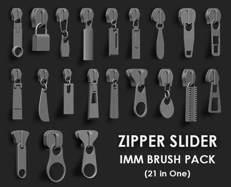 Zipper Slider IMM Brush Pack 21 in One 3D model_0