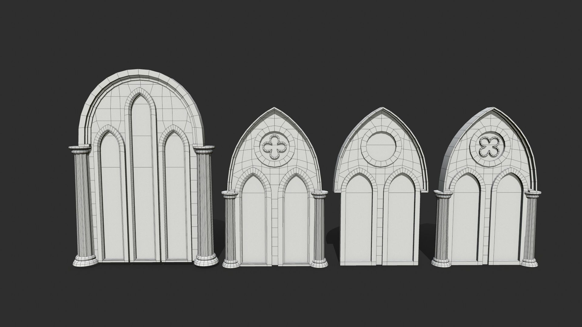Window Set gothic arch Low-poly 3D model_14