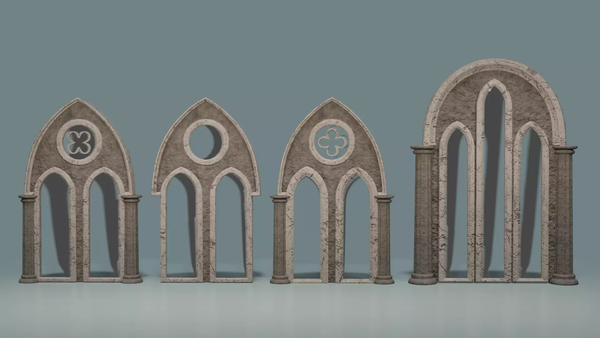 Window Set gothic arch Low-poly 3D model_0