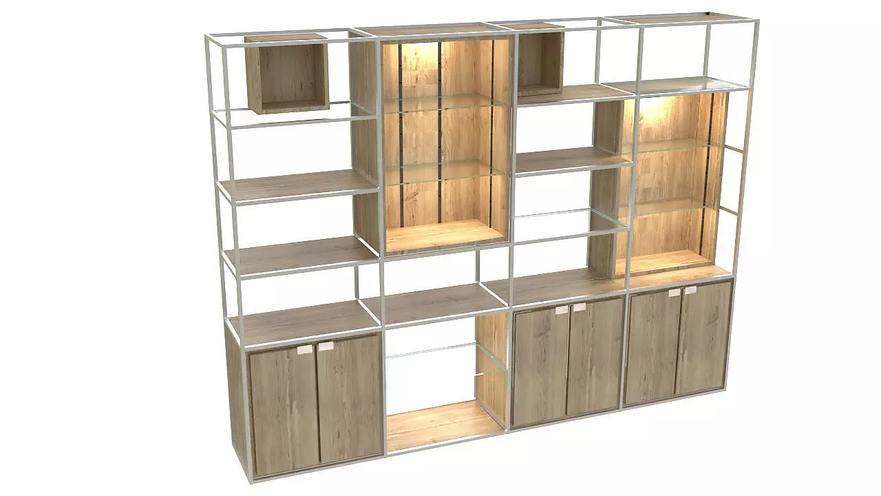 Modular wooden wall unit  3D model_0