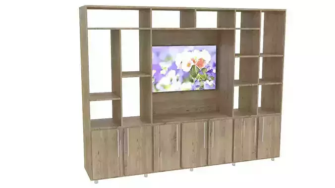wooden tv wall unit 3D model