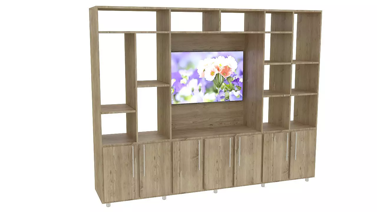wooden tv wall unit 3D model_0