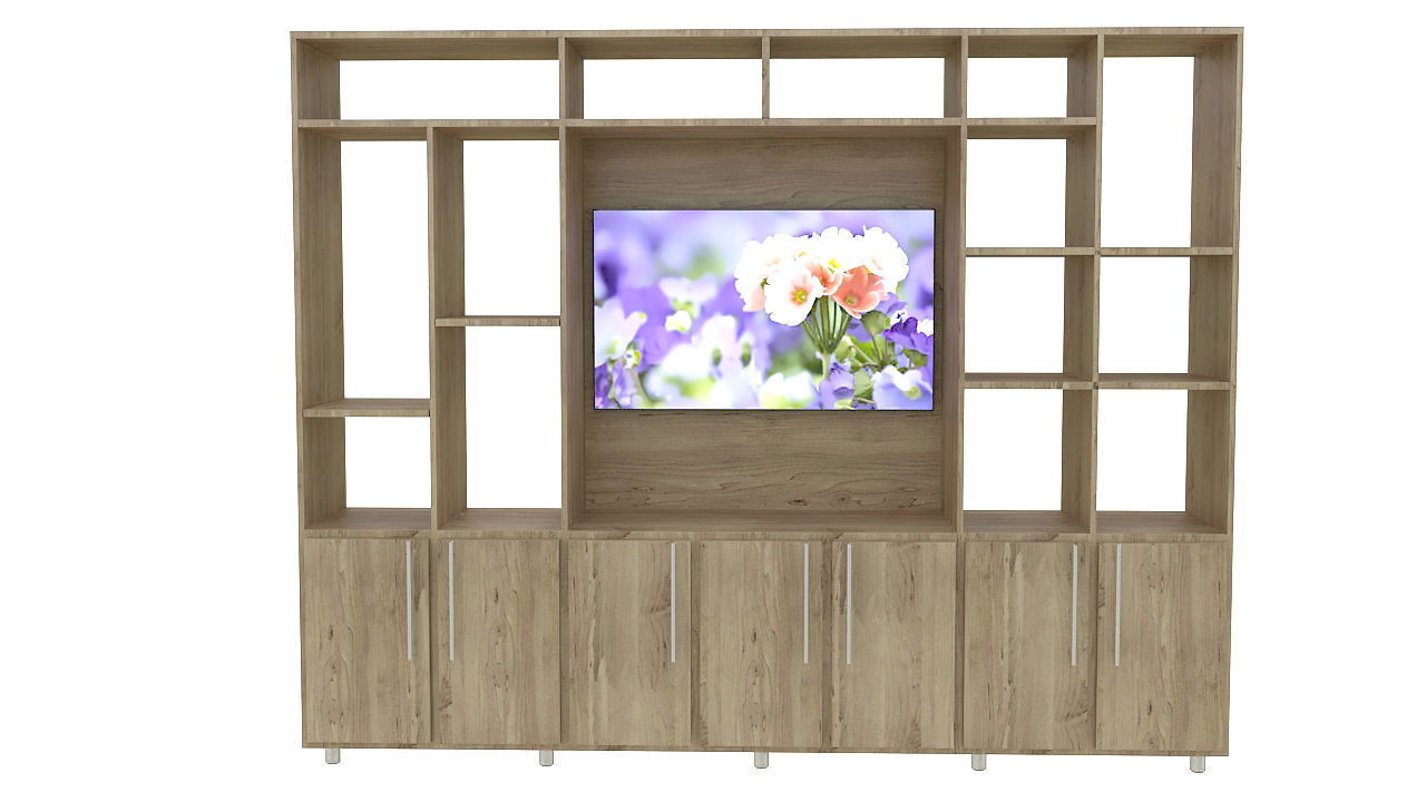 wooden tv wall unit 3D model_1