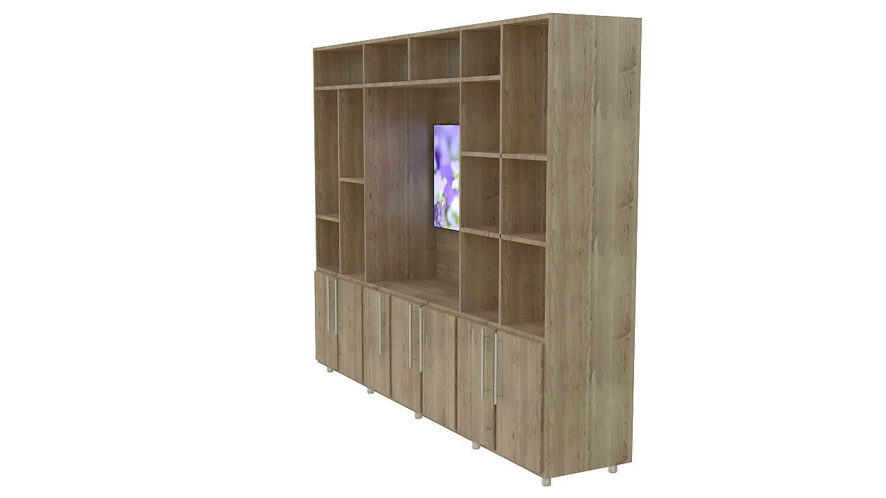 wooden tv wall unit 3D model_3