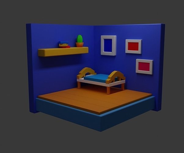 3d house room with bed and shelves 3D print model