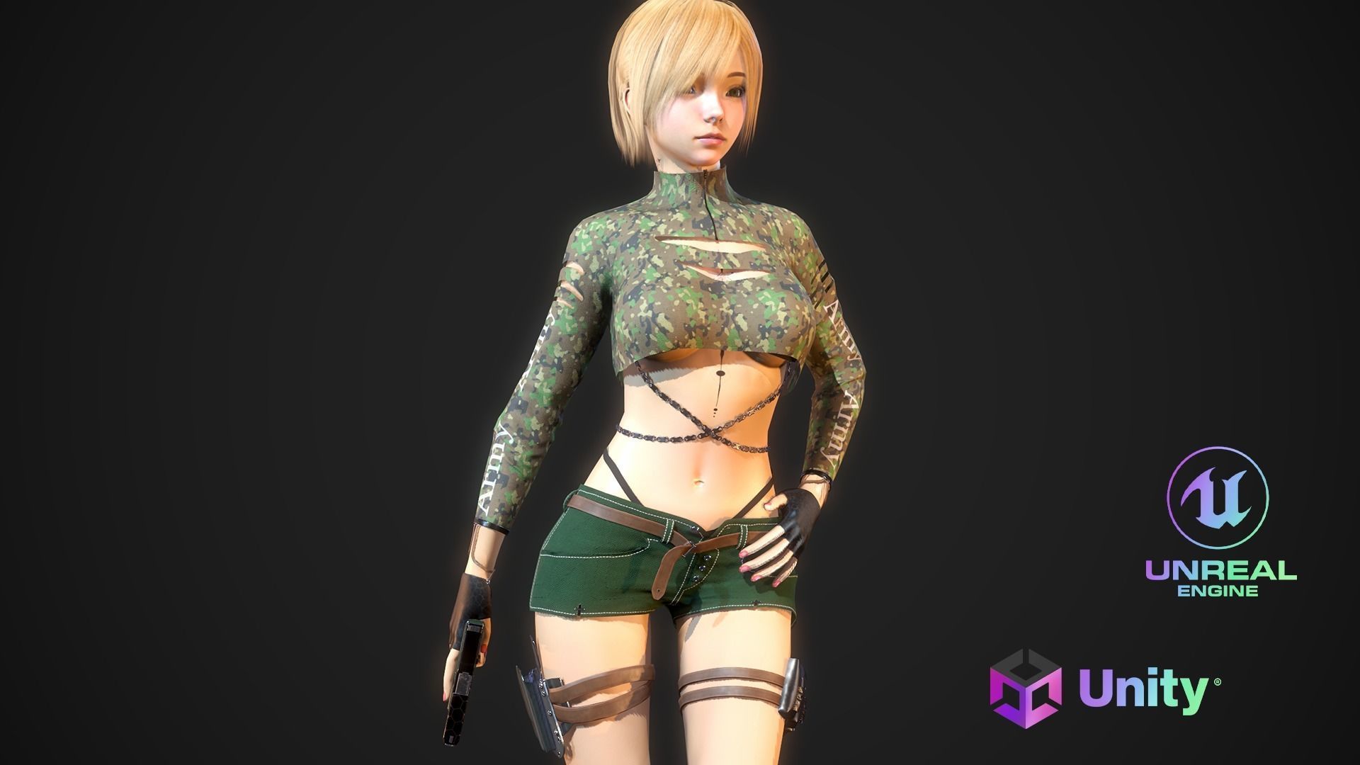 Gunner Girl Low-poly 3D model_0