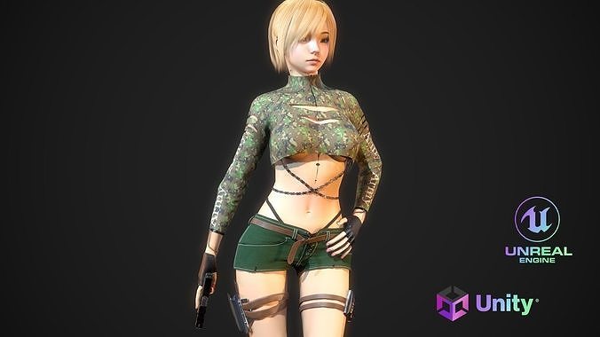 Gunner Girl Low-poly 3D model