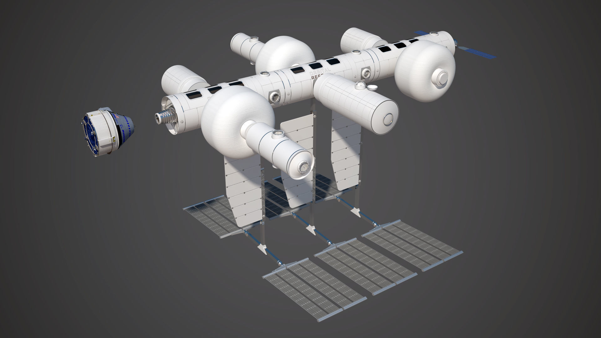 Orbital Reef Space Station with Boeing Starliner Docking Left 3D model_32