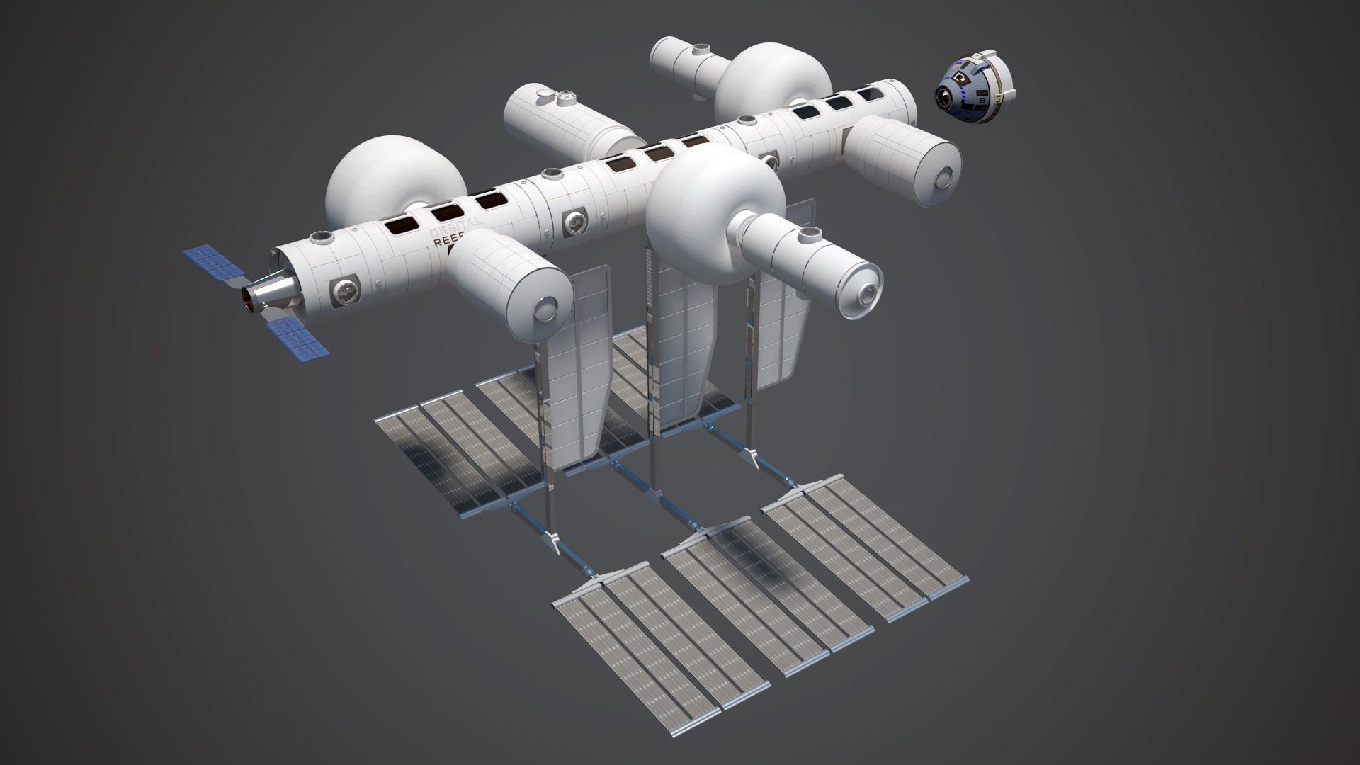 Orbital Reef Space Station with Boeing Starliner Docking Left 3D model_11