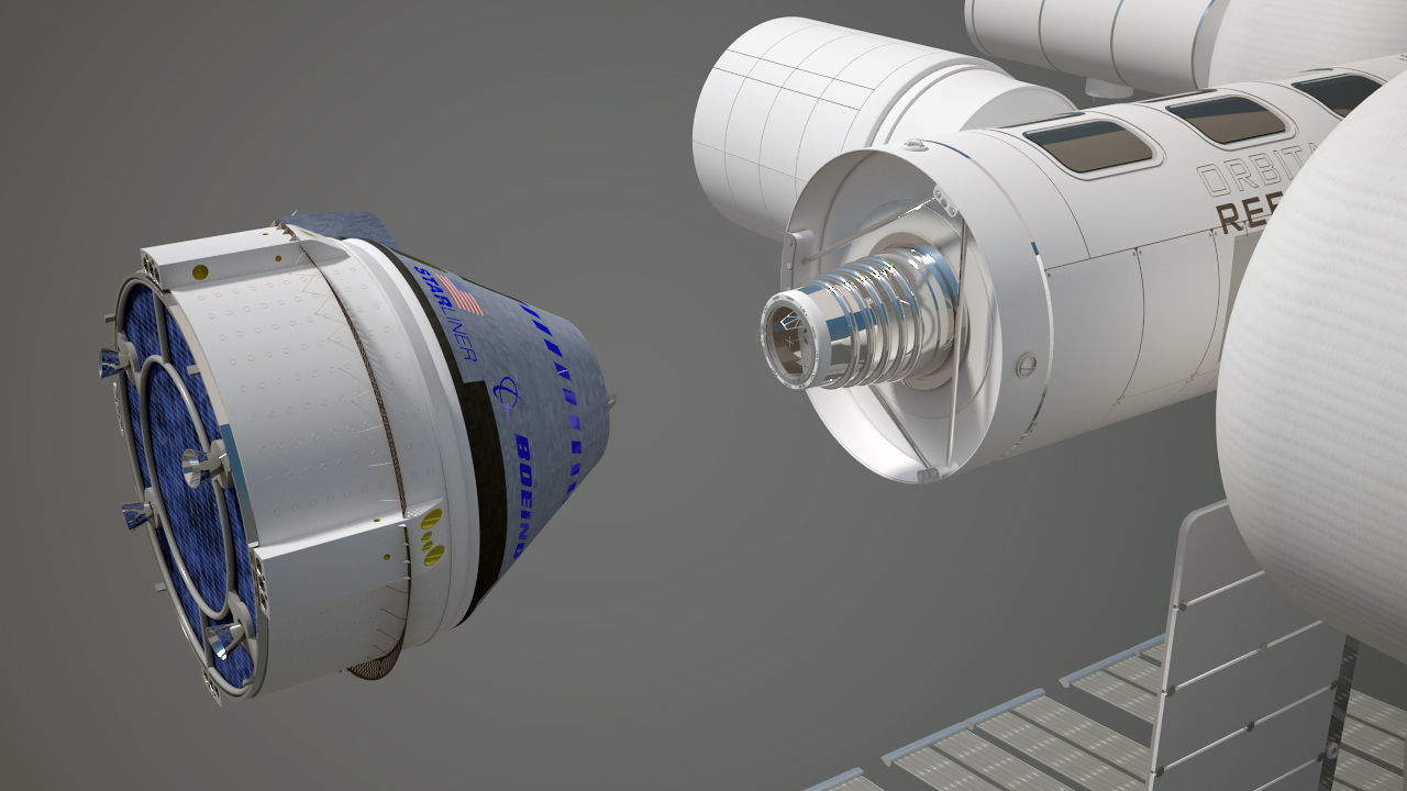 Orbital Reef Space Station with Boeing Starliner Docking Left 3D model_7