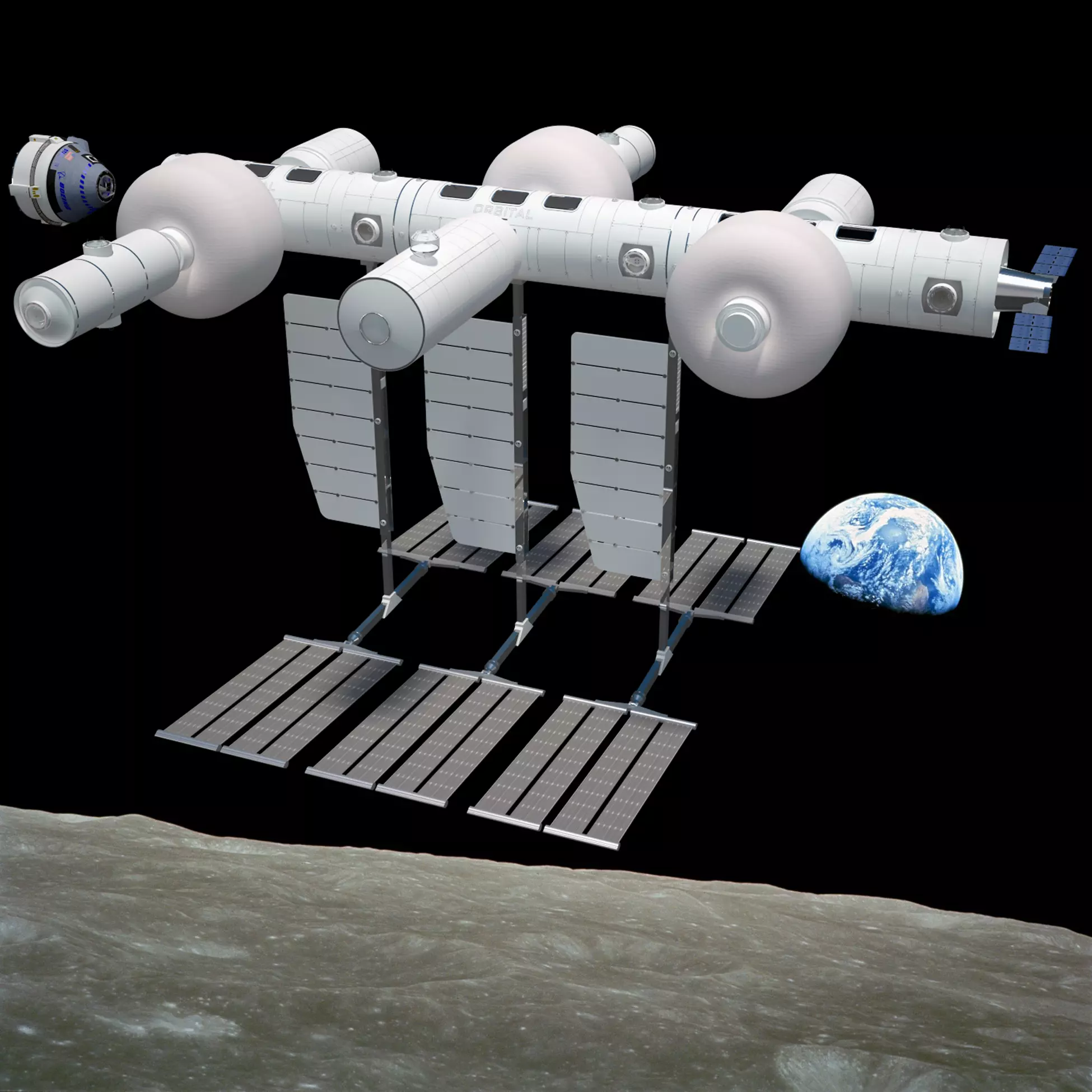 Orbital Reef Space Station with Boeing Starliner Docking Left 3D model_0