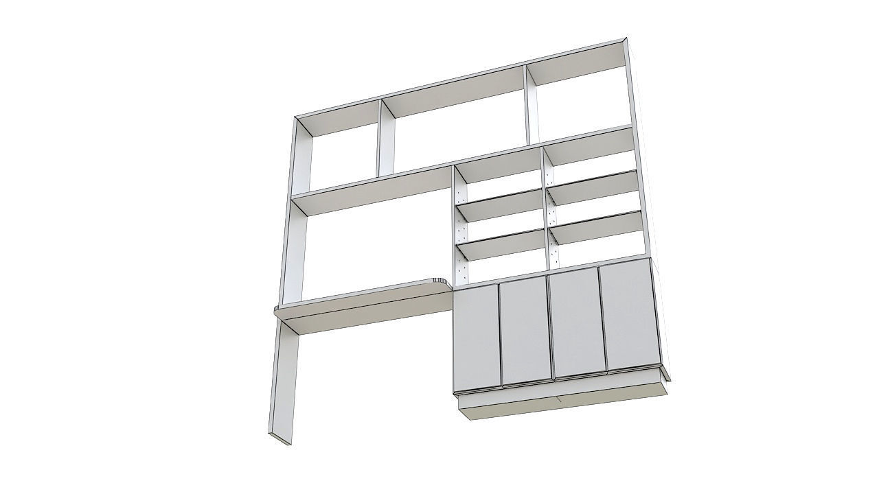 Wall unit with table 3D model_6