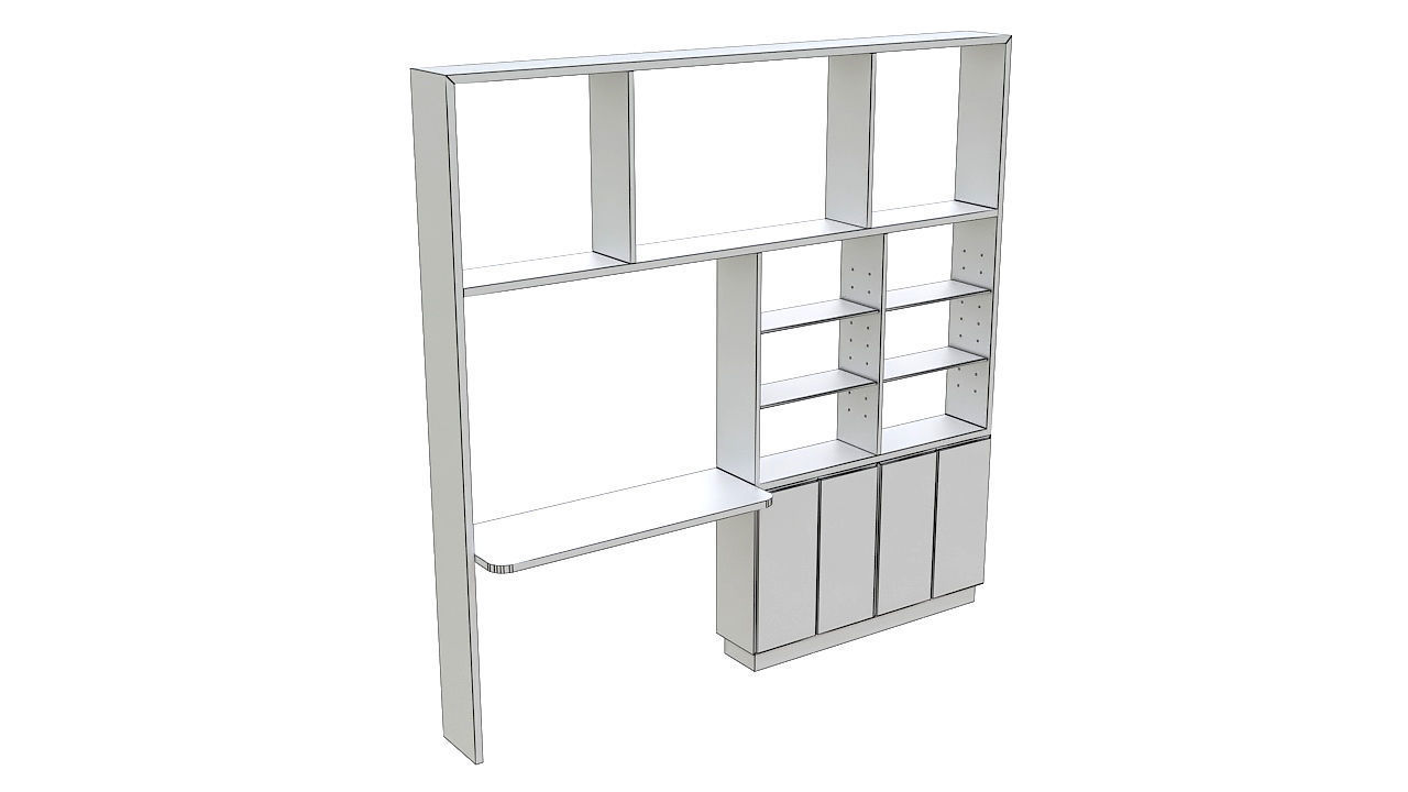 Wall unit with table 3D model_7