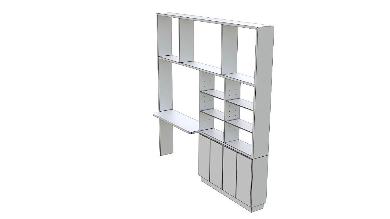 Wall unit with table 3D model_5
