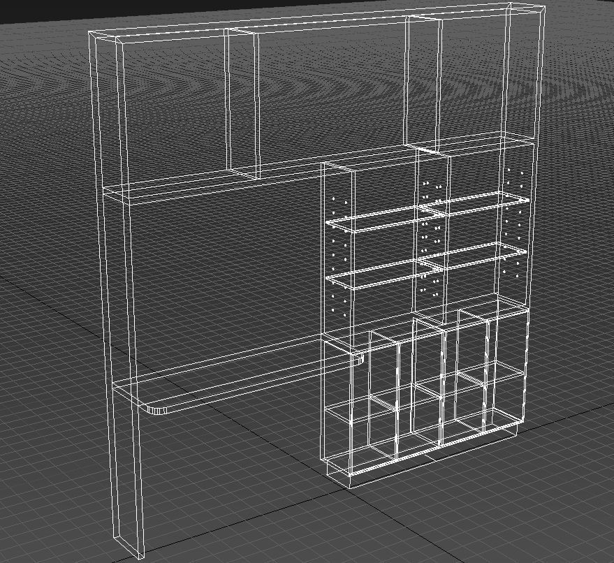 Wall unit with table 3D model_9