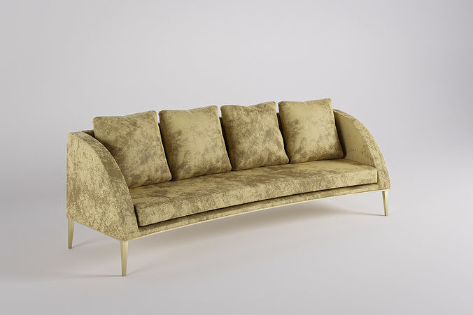 Couch sofa with gold legs Low-poly 3D model