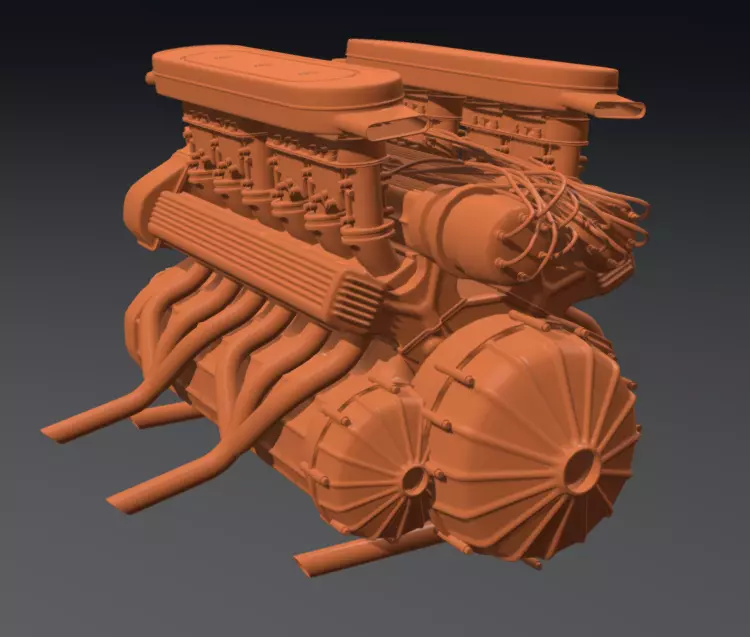 V-12 Sports Car Engine 3D model_0