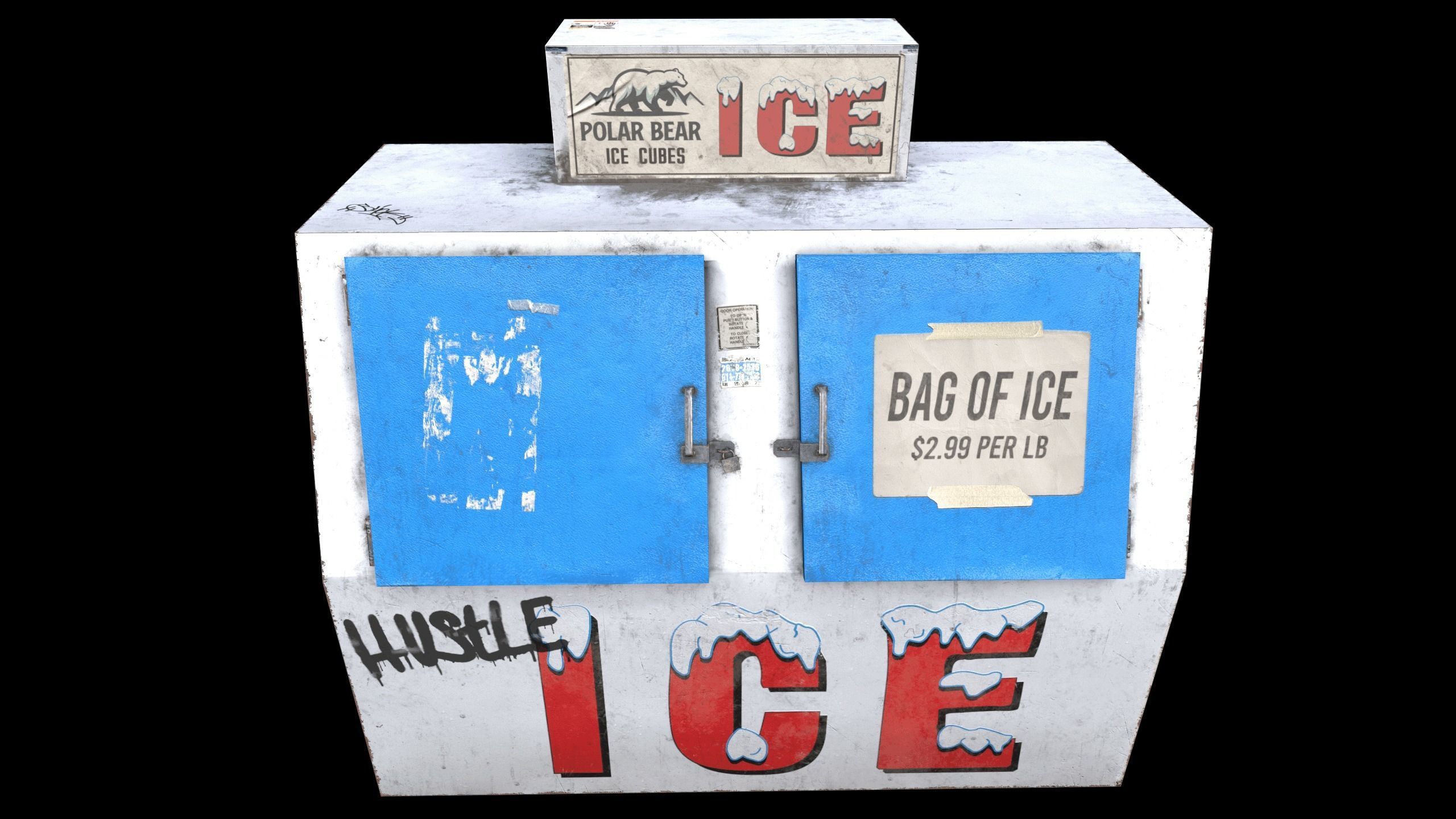 Worn Ice Vending Machine Box Gas Station Prop Low-poly 3D model_3