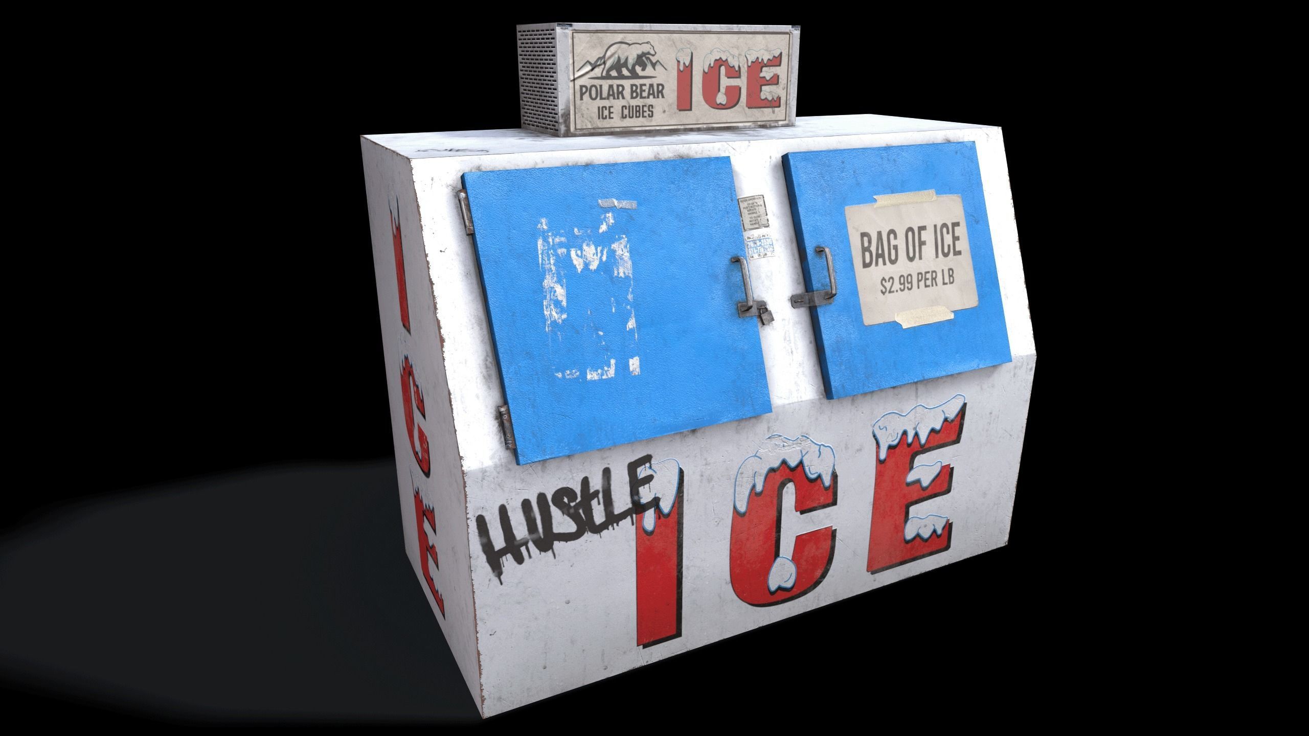 Worn Ice Vending Machine Box Gas Station Prop Low-poly 3D model_4