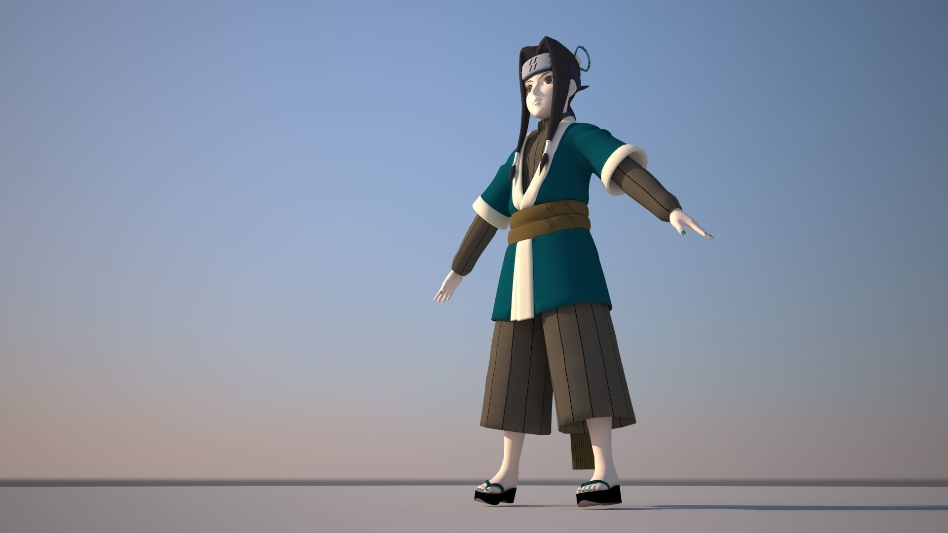 Haku asian character Low-poly 3D model_2