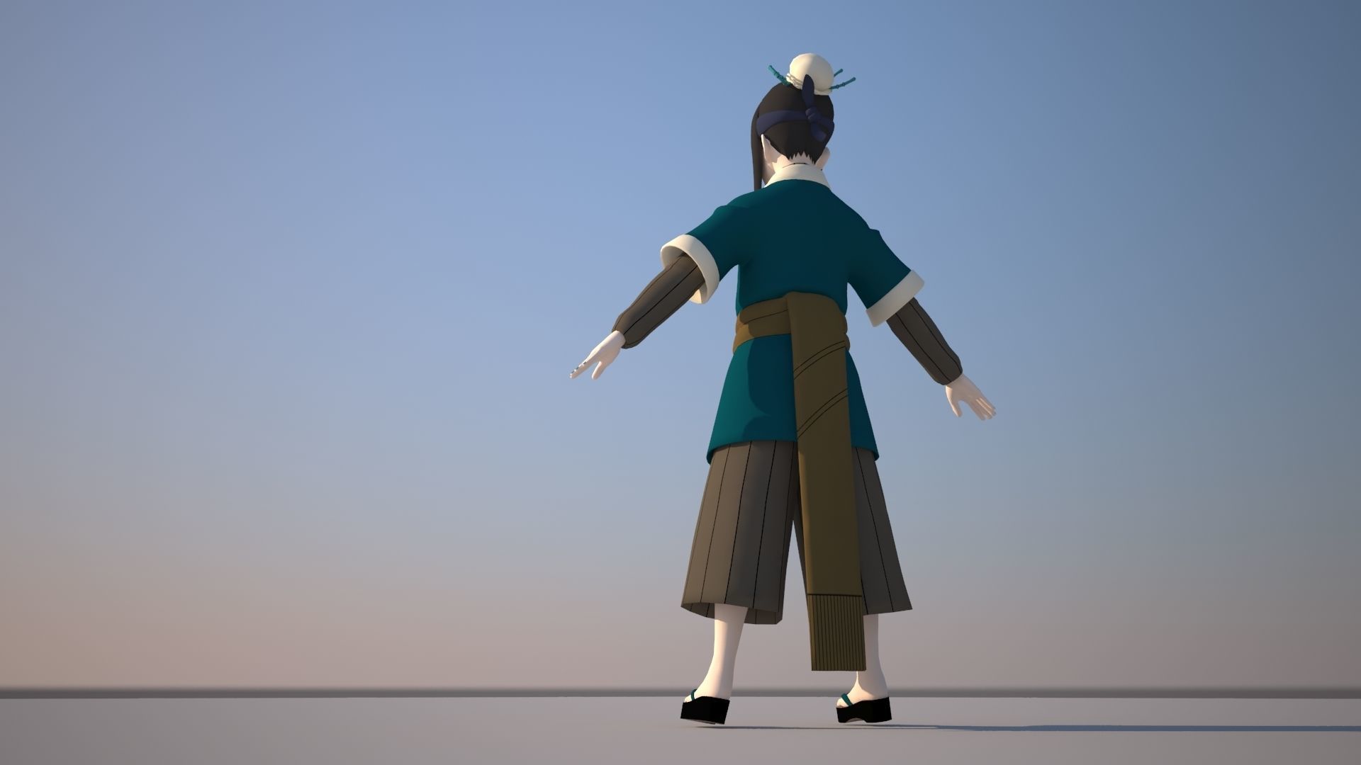 Haku asian character Low-poly 3D model_8