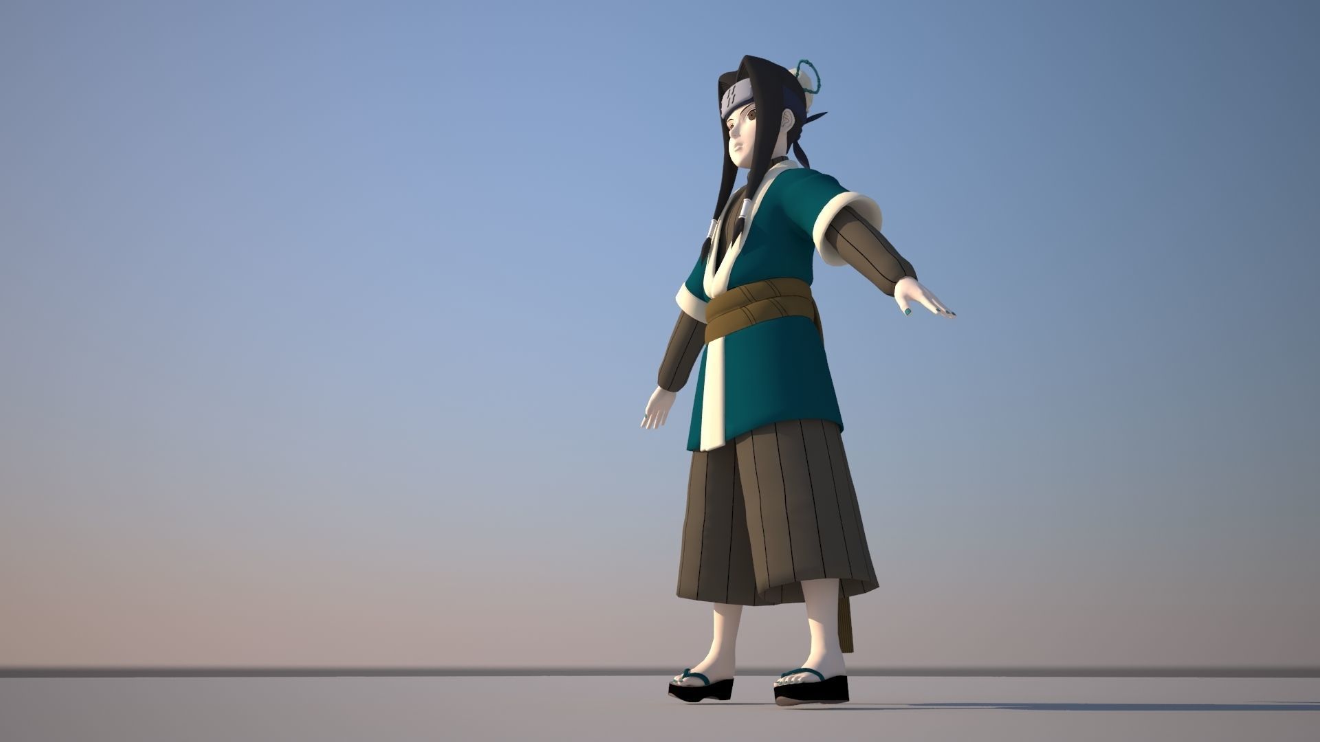 Haku asian character Low-poly 3D model_3