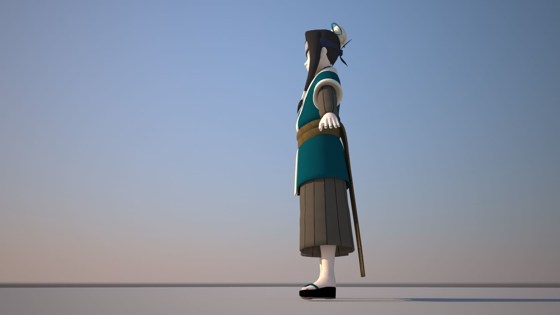 Haku asian character Low-poly 3D model_5
