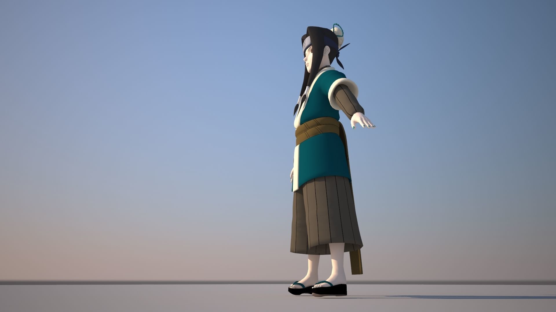 Haku asian character Low-poly 3D model_4