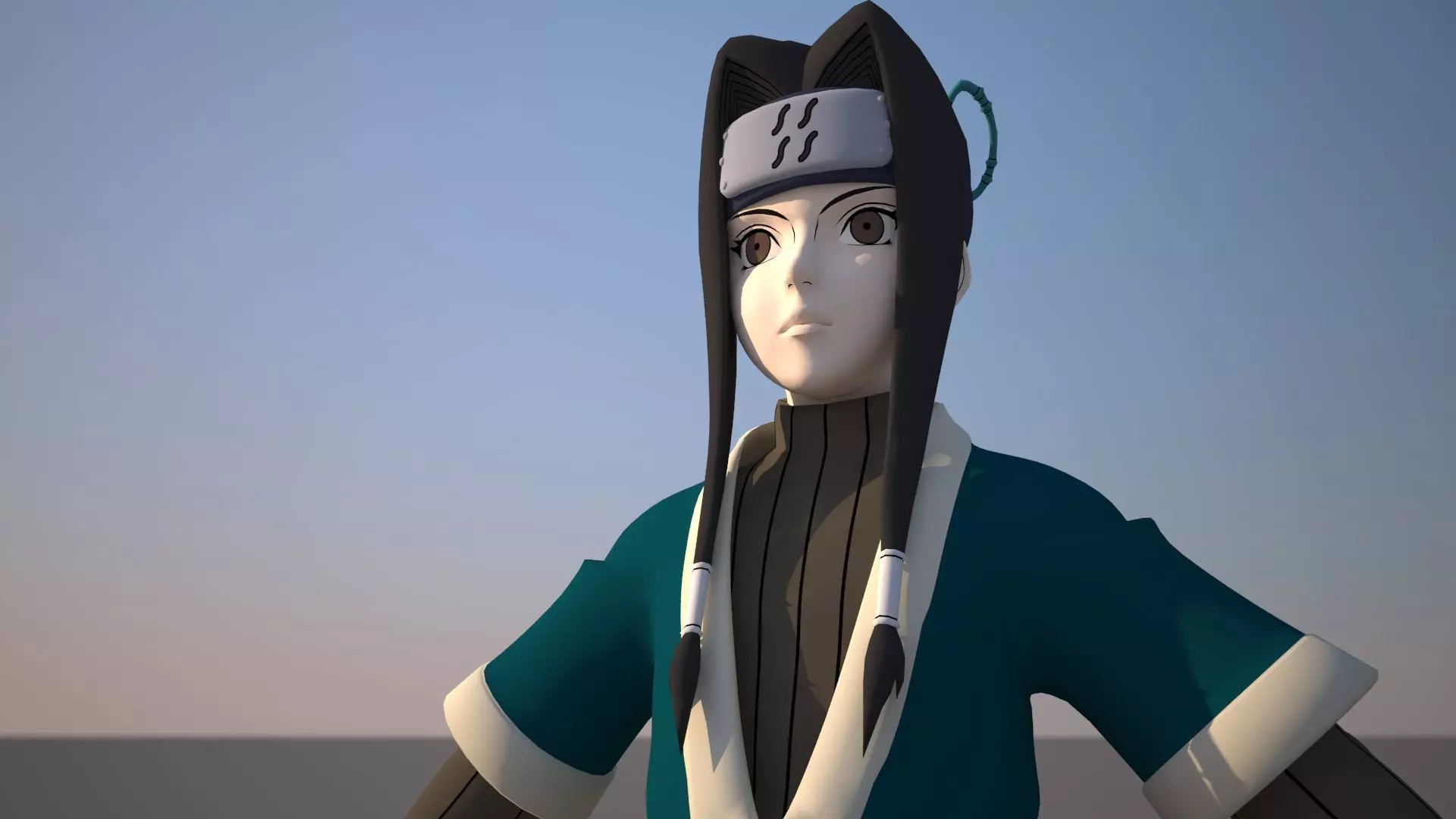 Haku asian character Low-poly 3D model_0